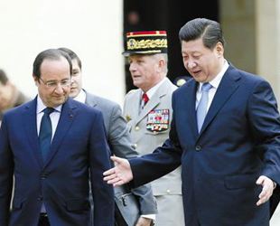 Chinas Staatspräsident Xi Jinping ist am Mittwoch in Paris zu einem Gespräch mit seinem französischen Amtskollegen Francios Hollande zusammengekommen.