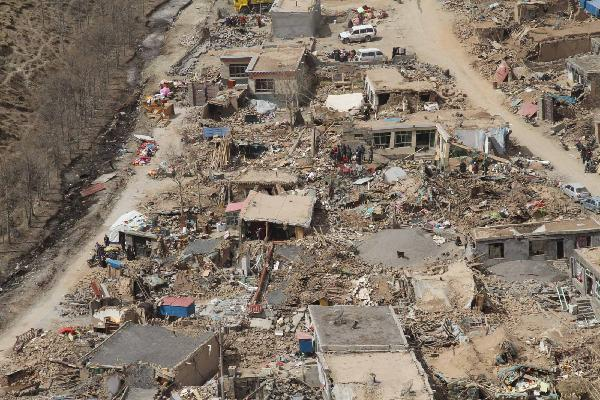 Aerial image taken on April 16, 2010 shows the quake-hit Yushu County, northwest China's Qinghai Province. The death toll from Wednesday's devastating earthquake reached 1,706 on Sunday. 