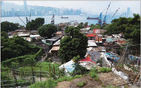 Cha Kwo Ling, one of the shantytowns in Hong Kong, overlooks the iconic Victoria Harbour. There are a total of 393,000 shanty structures in the SAR, most in the northern New Territories.