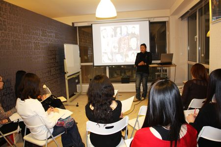 Relationship consultant Shao Tong gives a lecture at Deyu Nü Xueguan in Beijing on how to marry rich. 