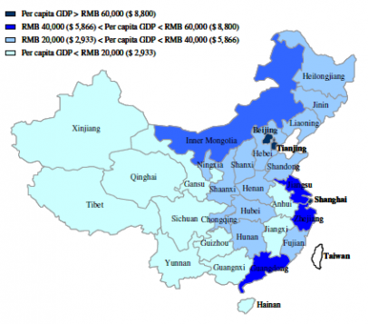 Figure 1: Regional incomes in China 