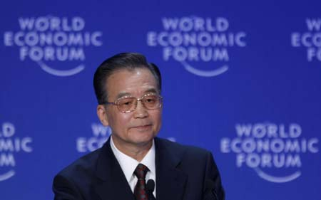Chinese Premier Wen Jiabao speaks at the World Economic Forum annual meeting, in Davos, Switzerland, on January 28, 2009. [Xinhua]
