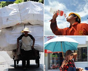 Bereits seit Anfang der Woche ist es in Südchina brutal heiß. Sich im Freien aufzuhalten wird da schnell zur Qual. Trotz der glühend heißen Sonne bleiben viele einfache Arbeiter tapfer auf ihrem Posten.