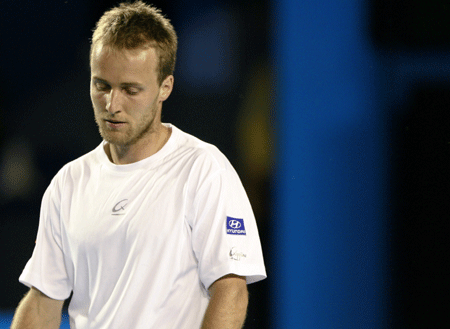 Belgium's Christophe Rochus reacts during a match with Spain's Rafael Nadal, of the first round of the men's singles at the Australian Open tennis tournament in Melbourne Jan. 20, 2009. Rochus lost 0-3.