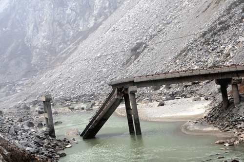 This bridge was destroyed by the Wenchuan earthquake. 