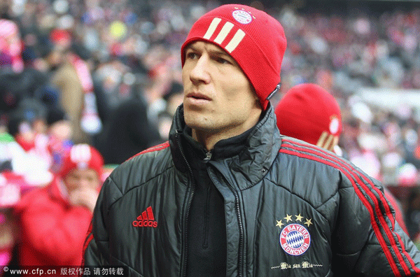 Arjen Robben of Bayern Muenchen arrives for a Bundesliga match between FC Bayern Muenchen and 1. FC Kaiserslautern at Allianz Arena on February 11, 2012 in Munich, Germany. 