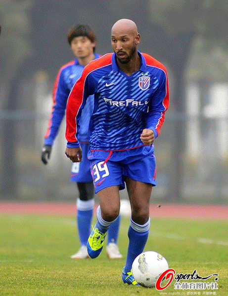 Nicolas Anelka of Shenhua in action during a friendly match on February 21, 2012.