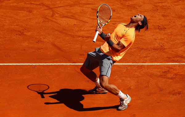 Nadal wins the point against Djokovic to win the Monte Carlo Masters.