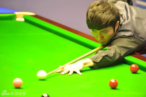 China's Cao Yupeng at the table in the first round of the Snooker World Championship.