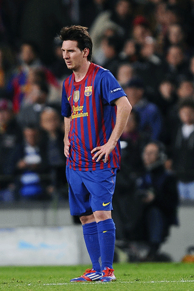Lionel Messi of Barcelona dejected after Chelsea knocked out Barcelona to reach the final of the Champions League.