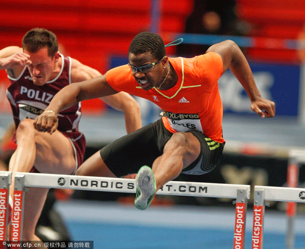 Dayron Robles of Cuba won the 60 meter hurdles at the XL-Galan Indoor athletics meeting in Stockholm, Sweden, on Feb.23, 2012.