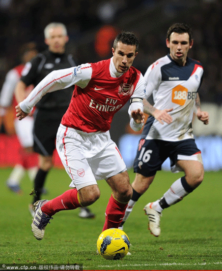 Robin van Persie of Arsenal during the Barclays Premier League match between Bolton Wanderers and Arsenal at the Reebok Stadium on February 1, 2012 in Bolton, England.
