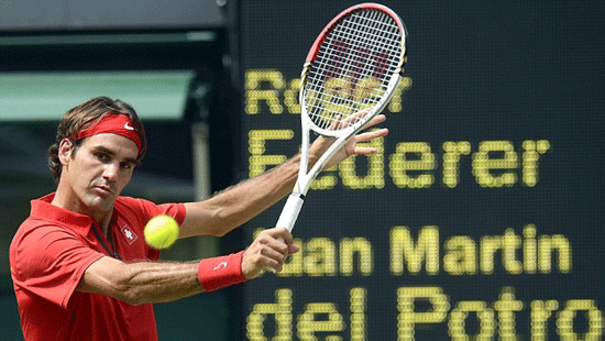  Roger Federer in action during the Centre Court showdown.