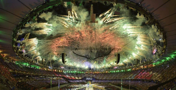  An amazing firework display was set off the top of the Olympic Park.