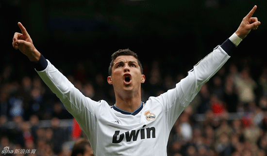 Cristiano Ronaldo celebrates after completing a hat-trick for Real Madrid in a La Liga match between Real Madrid and Getafe on Jan.27, 2013. 