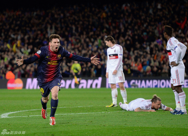  Leo Messi inspires Barcelona to crush AC Milan 4-0 in the second leg of UEFA Champions League last 16 clash at Camp Nou stadium on March 12, 2013.