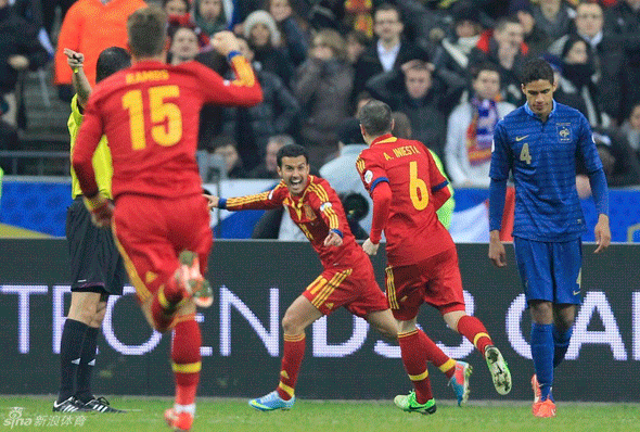  Pedro Rodríguez celebrates scoring the winner for Spain against France.