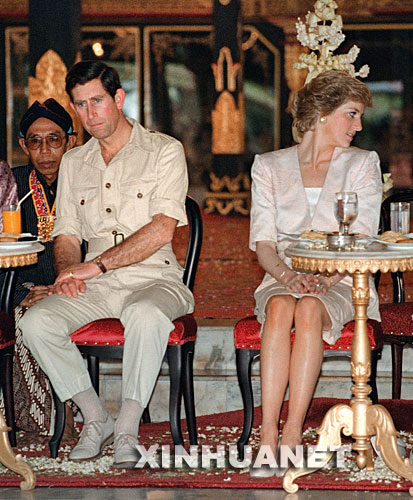 这是1989年11月5日，查尔斯和戴安娜在印度尼西亚日惹的资料照片。 新华社发