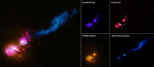 美观测到超级黑洞喷射物冲击邻近星系[组图]