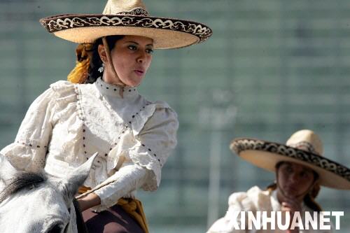 2月3日，一名女骑手在墨西哥首都墨西哥城举行的骑士节上参加骑马比赛。当日，墨西哥城举行一年一度的骑士节。近5000名市民观看了骑马比赛、马上表演等活动。 