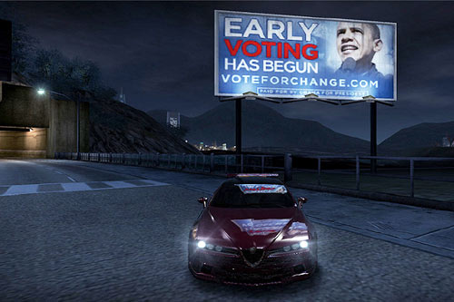 奧巴馬競選廣告出現在EA遊戲《極品飛車:卡本峽谷》中。