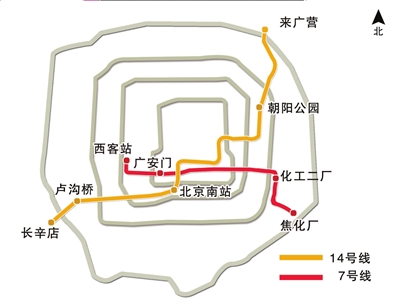 北京地铁7号线与14号线路线图 北京地铁7号线与14号线路线图