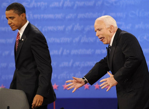 最狼狽的表情——10月16日，麥凱恩在與奧巴馬進行最後一場辯論後吐舌頭做了一個鬼臉。