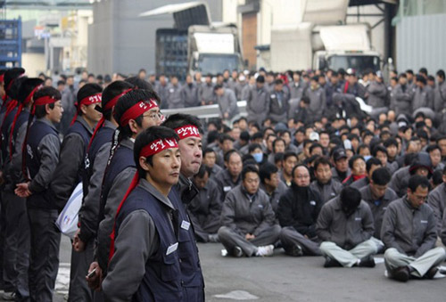 1月5日，双龙汽车工会在平泽工厂举行集会。
