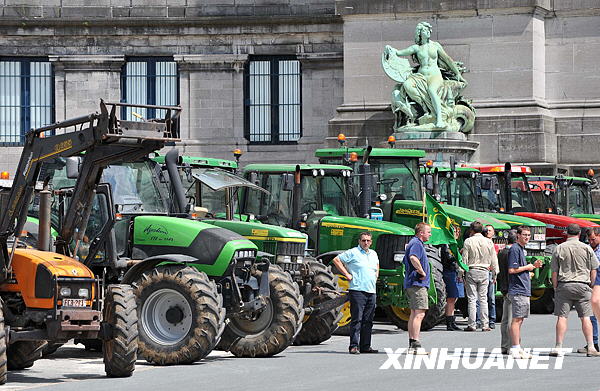 农民300多辆驾驶拖拉机进入布鲁塞尔抗议[组图]