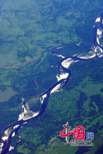 从飞机上俯视俄罗斯辽阔的大地，到处是郁郁葱葱的森林