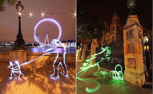 摄影师在英国伦敦等地拍摄让人眼前一亮的光涂鸦照片[组图]
