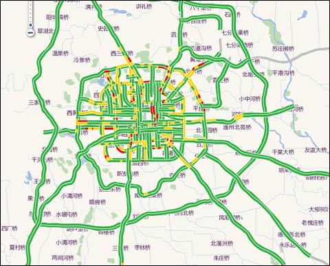 北京部分路段出现拥堵（图片来源：北京市公安局公安交通管理局网站） 