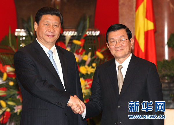 12月21日，正在越南访问的中共中央政治局常委、国家副主席习近平在河内会见越南国家主席张晋创。