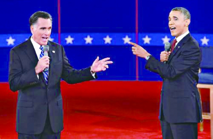 美国大选终极辩论美国总统奥巴马与共和党总统候选人罗姆尼