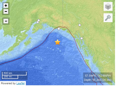 美国阿拉斯加湾海域北京时间13日4时42分发生6.4级地震，震源深度55.2公里