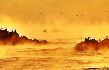 海上山市 迷幻海雾呈现海市蜃楼