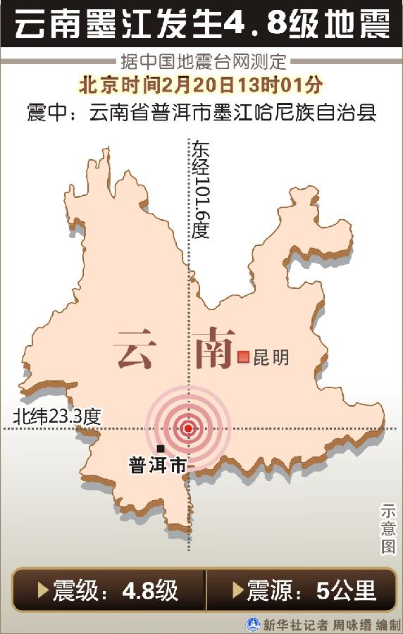 （圖表）[地震]雲南墨江發生4.8級地震