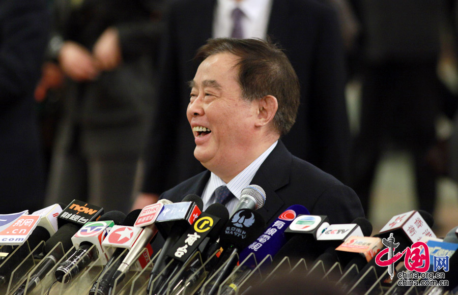 3月10日，铁道部部长盛光祖在回答记者提问时笑答“没有遗憾”。中国网记者 杨佳摄影