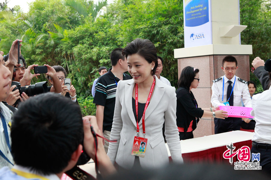 2013年4月7日上午，杨澜在博鳌亚洲论坛2013年年会开幕大会现场。