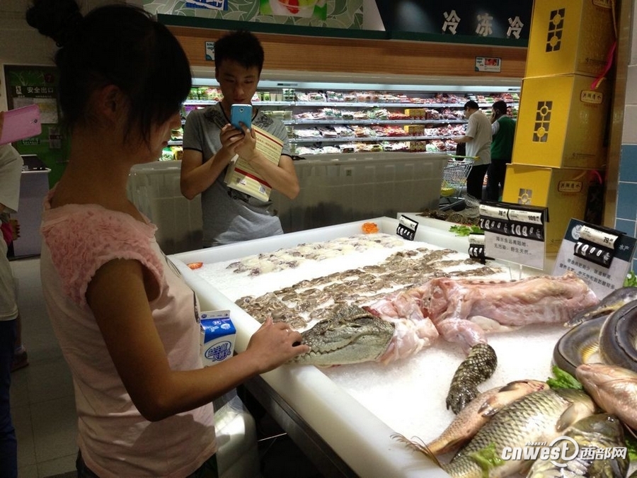 西安一超市卖鳄鱼肉引围观 市民敢摸不敢买 [组图]