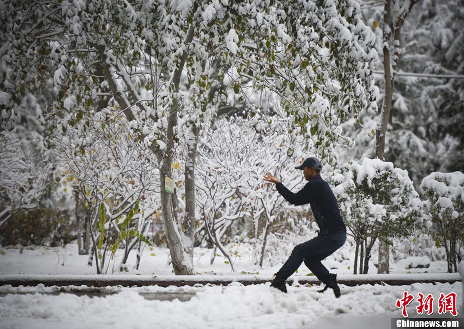 11月9日清晨，经过一夜的降雪后，新疆乌鲁木齐一片银装索裹，低温随之降至零下6摄氏度，民众也穿上了厚重的冬衣御寒，仿佛一夜之间进入冬季。