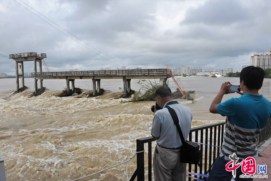 2013年11月11日，海南瓊海，遊人在拍攝暴漲的河水。 中國網圖片庫 蒙鐘德攝影