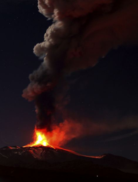 欧洲最活跃火山喷出数百米炽热岩浆[组图]