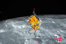 　2013年12月14日，嫦娥三号飞行模拟画面。中国网记者杨佳摄