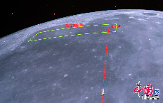 嫦娥三号飞向着陆区（模拟画面）。 中国网记者 杨佳摄