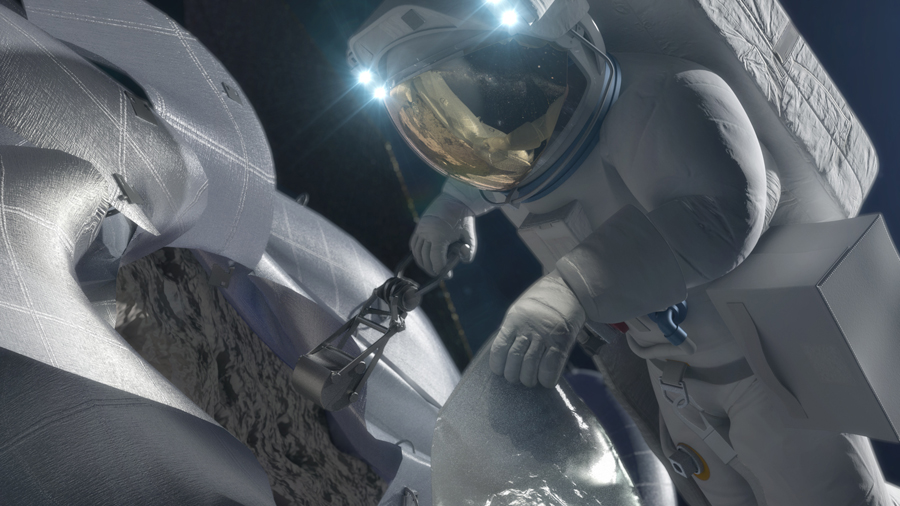 小行星任務：2013年美國宇航局推出雄心勃勃的捕獲小行星計劃。圖為宇航員從被捕獲的小行星上採集樣本的概念圖