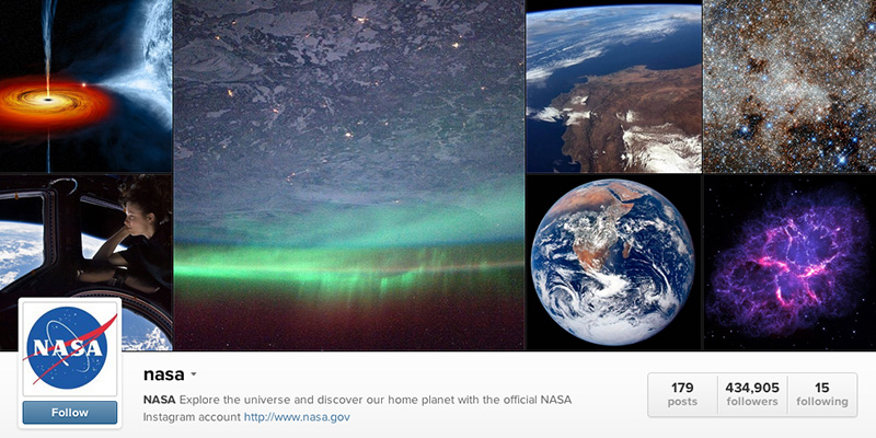 社會媒體關注：NASA的Instagram主頁有超過40萬名“粉絲”。