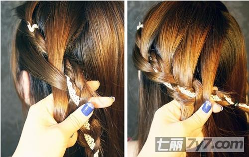 2014年小清新<em>女生发型</em> 韩式蕾丝带<em>编发教程</em>_