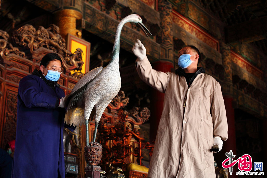 2014年01月20日，北京故宮太和殿十年首次大規模保養。 圖片來源：CFP