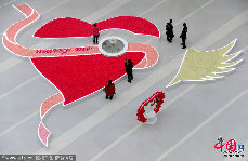 2014年02月12日，沈阳市中街商业区，一家商场内摆出近万朵玫瑰花组成的心型花海，为即将到来的情人节打造浪漫氛围。图片来源:CFP
